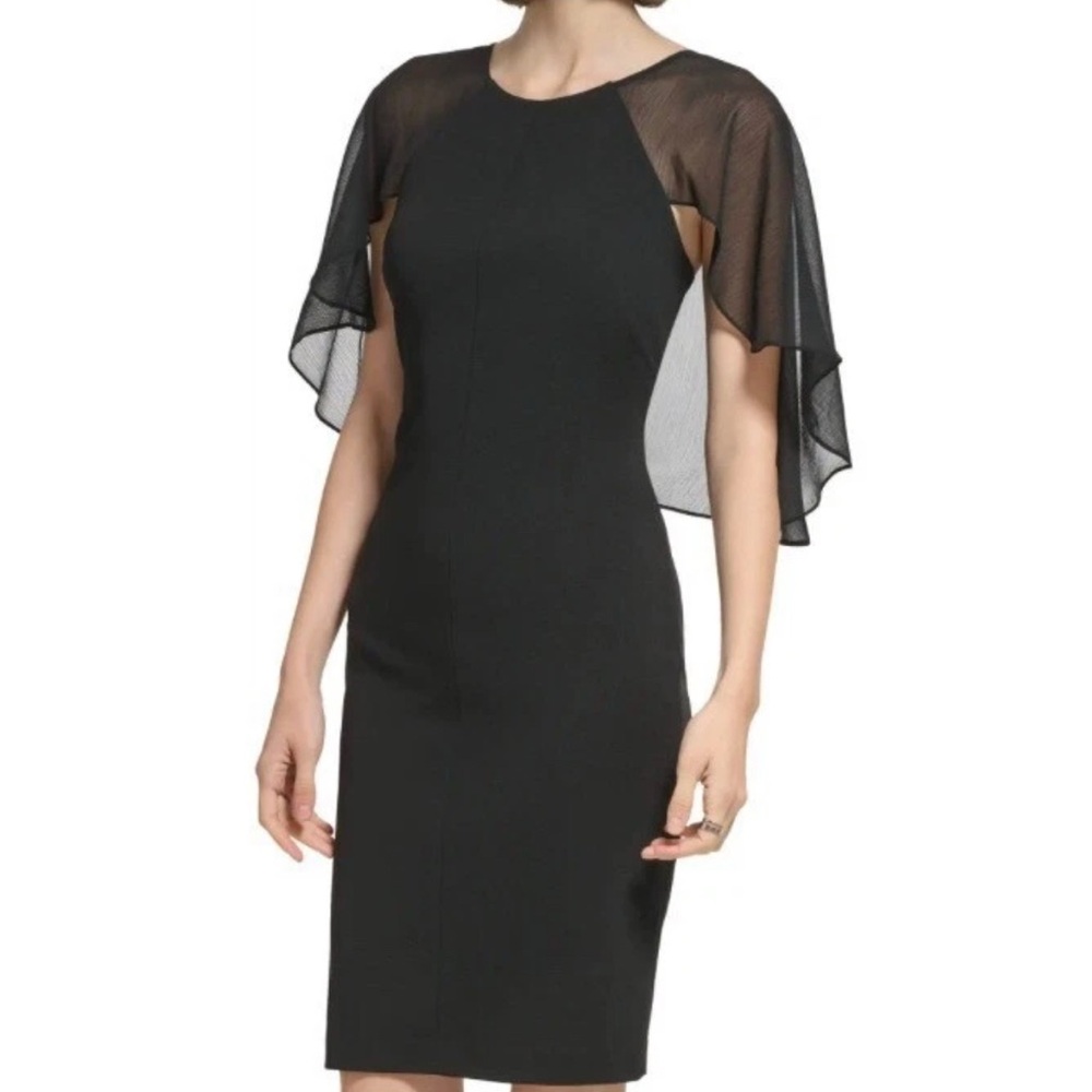 Calvin Klein Scuba Crepe Dress with Chiffon Caplet Size 6 Black New